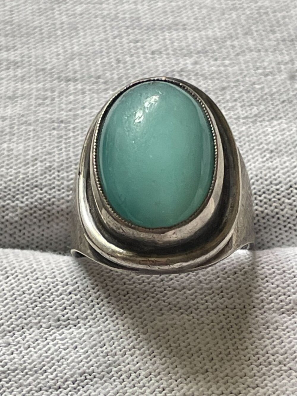 Vintage Heavy Studio Sterling Silver 0.75" Matte Aqua Shadowbox Ring Size 8